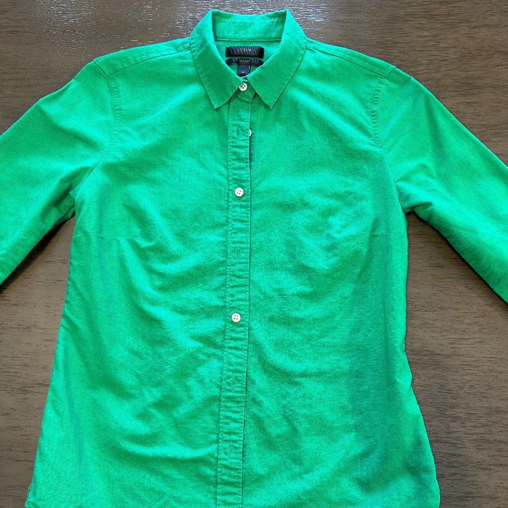 Women's green JCrew linen blend shirt